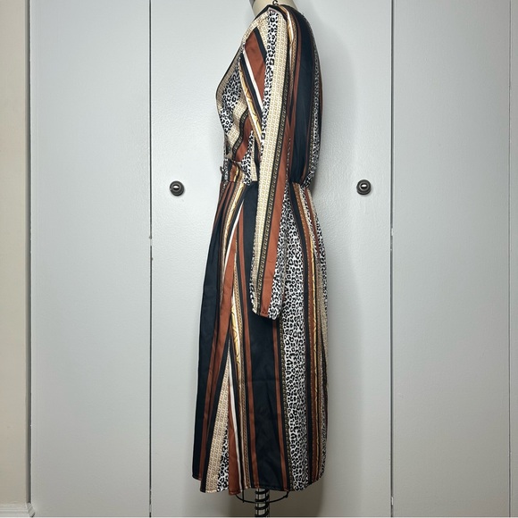 Boohoo Striped Animal Print Fit & Flare Midi Dress - Picture 4 of 8